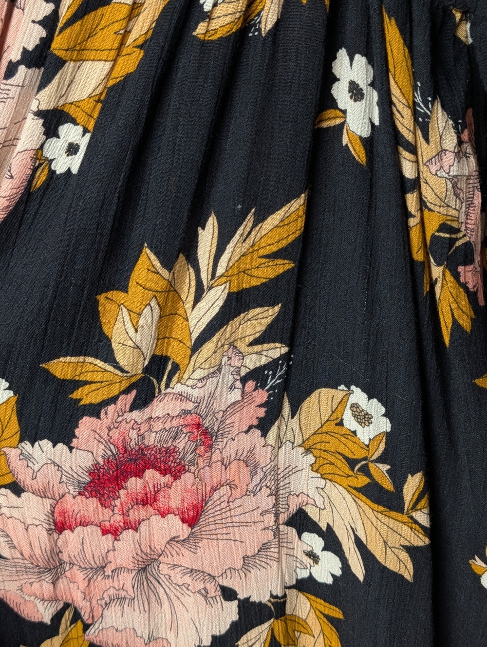 Black Floral Long Sleeve Babydoll Dress - Pink & Mustard Flowers - Picture 9 of 10